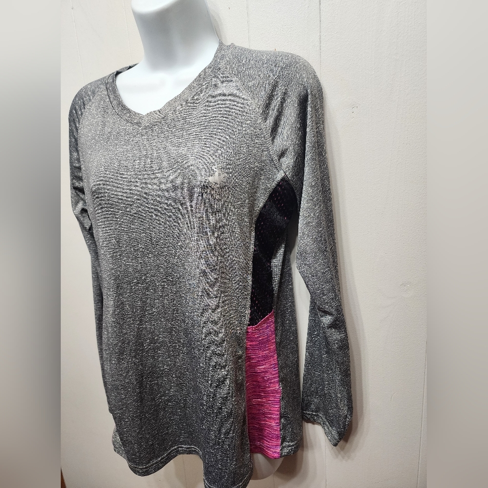 Beverly Hills Polo Club Shirt Large Performance Womens Long Sleeve Gray B455 - Picture 2 of 6